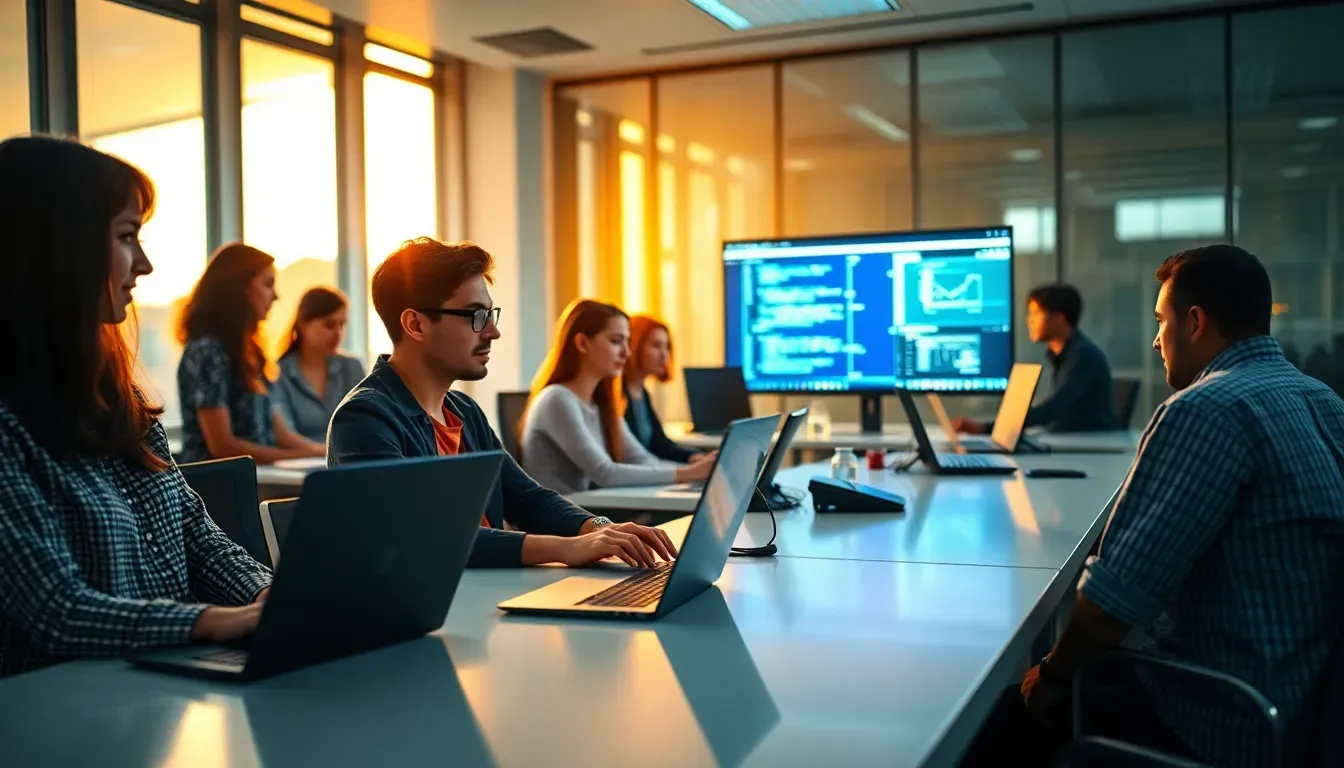Estudante analisando código em laboratório de cibersegurança com monitor exibindo redes e cadeado digital