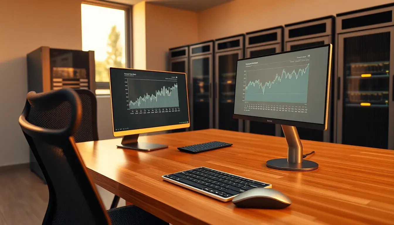 Computador e servidor para escritório contábil com tela de sistema de gestão e planilha de dimensionamento