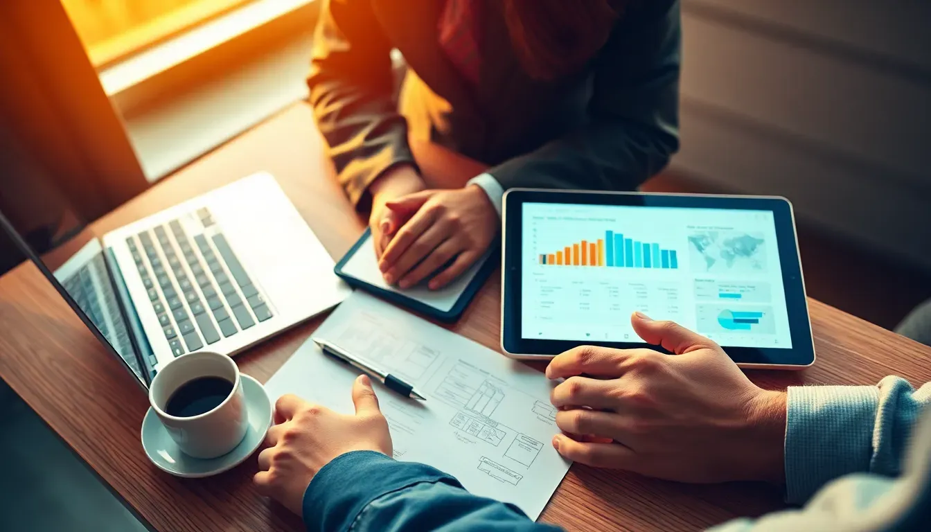 Contrato de manutenção de TI mensal sobre mesa com cláusulas de SLA, inventário e checklist de backup ao lado de notebook corporativo