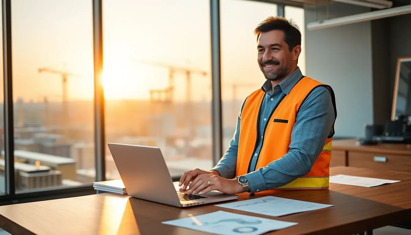 Técnico de TI configurando servidor em escritório de construtora