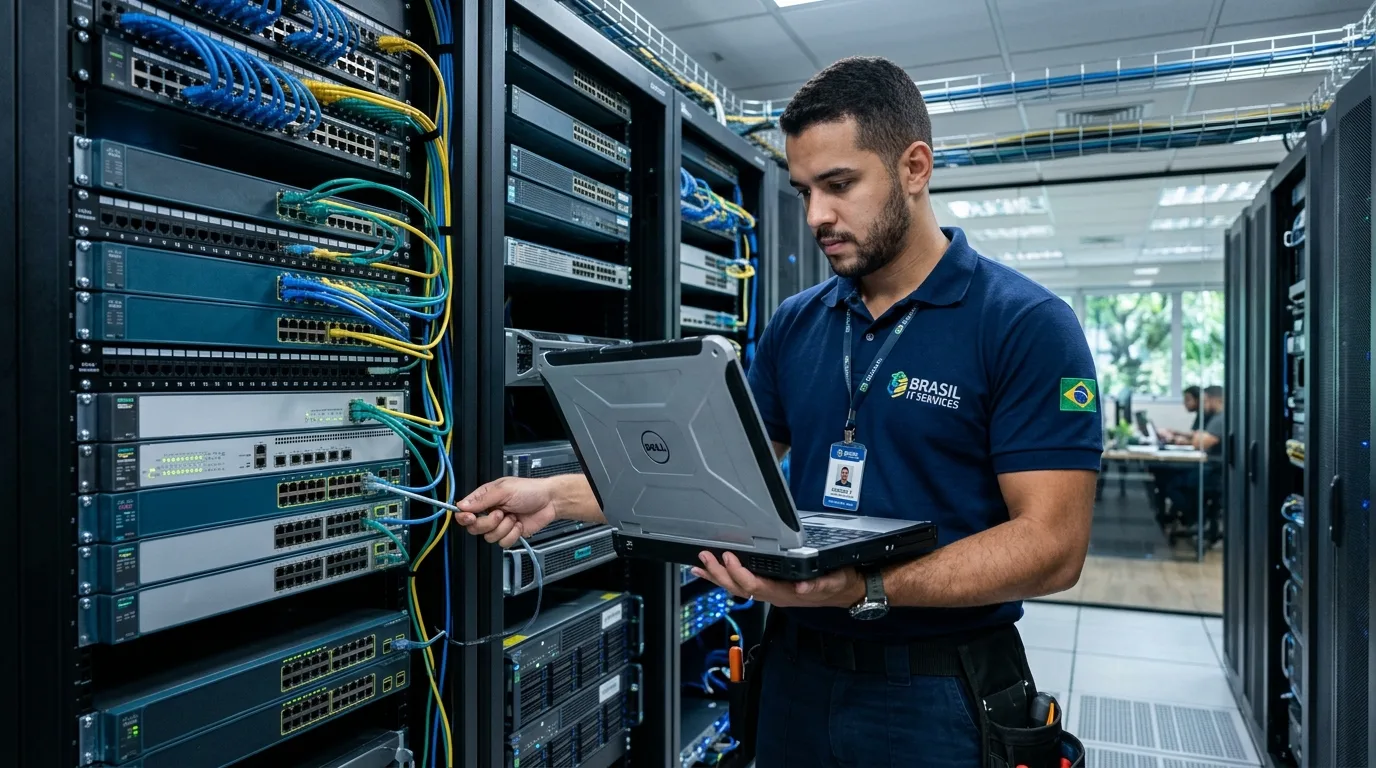 Técnico de Field Service em TI atendendo presencialmente em uma filial empresarial no Rio de Janeiro