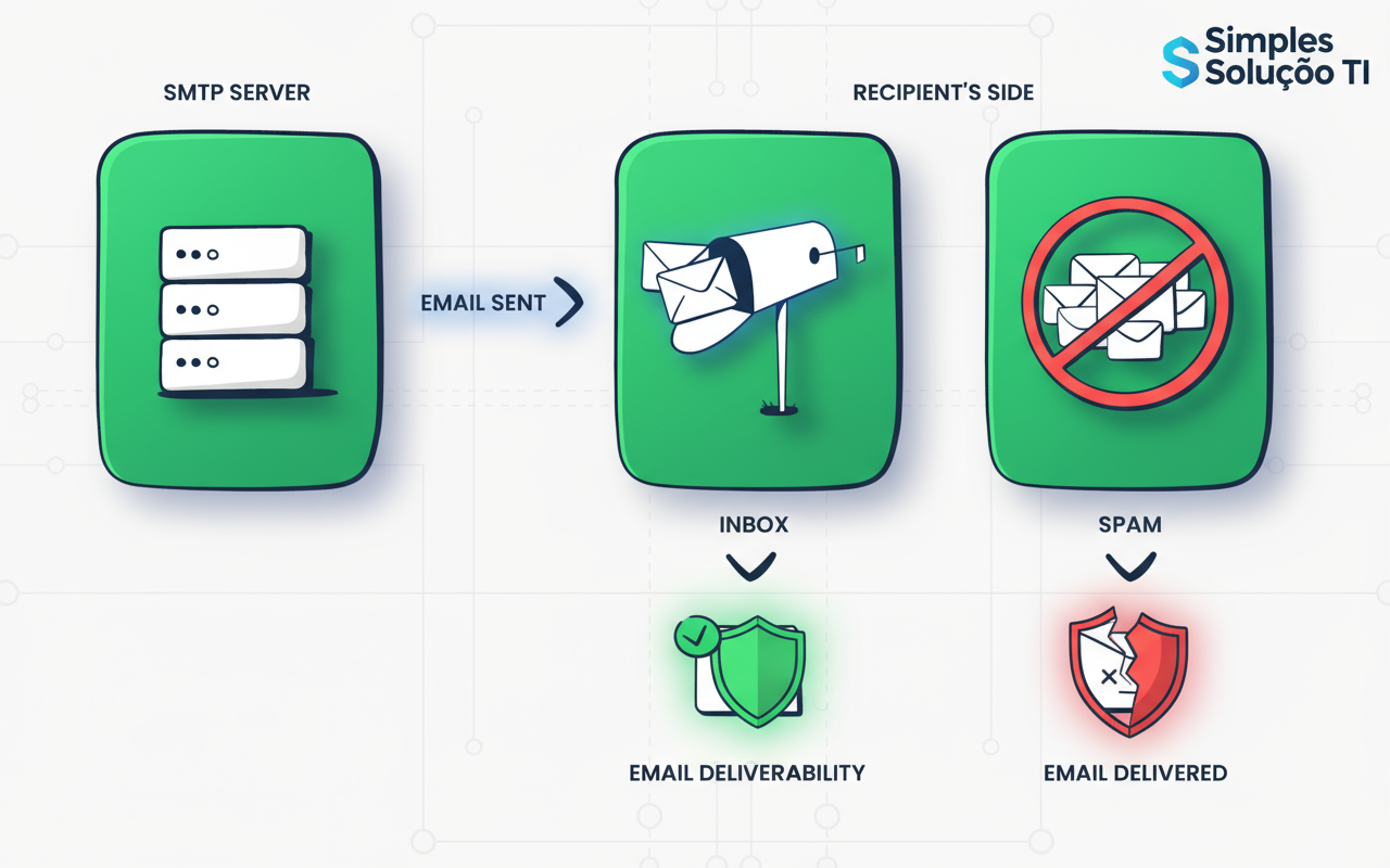 Configuração de registros DNS SPF, DKIM e DMARC para entregabilidade de e-mail empresarial
