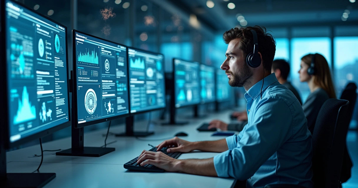 Equipe de suporte de TI atendendo empresa no Rio de Janeiro com monitoramento de servidores e painel de rede