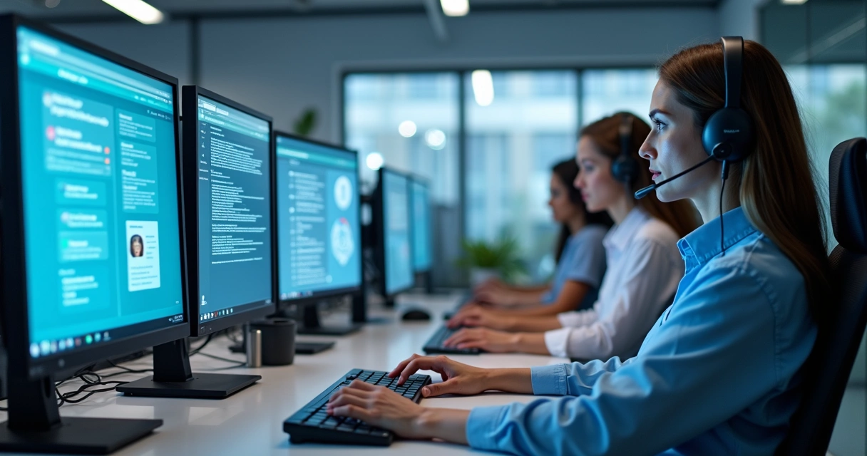 Técnico de help desk analisando painel com tickets e métricas em escritório