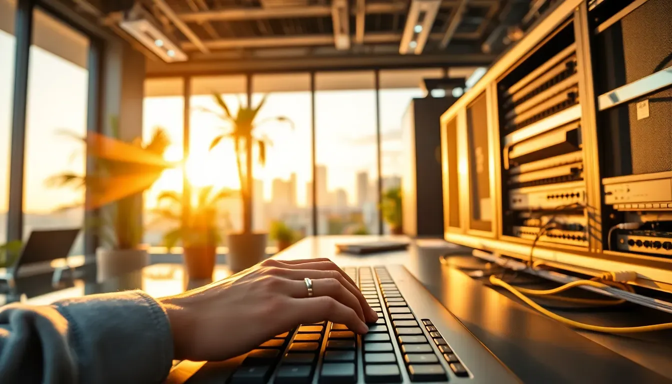 Rack com switches gerenciáveis, cabos organizados e servidor em empresa no Rio de Janeiro