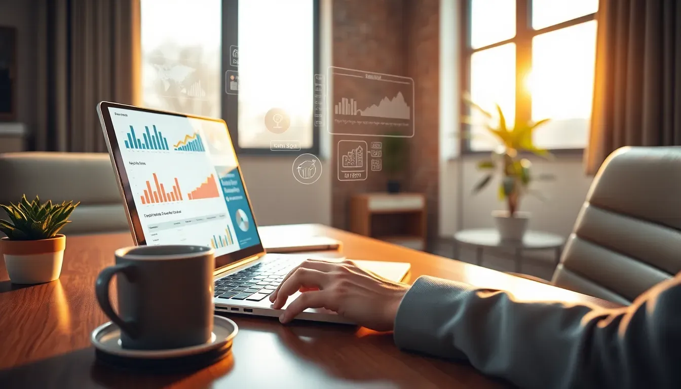 Painel de KPIs de infraestrutura com gráficos de uptime, MTTR, utilização de recursos e custo por serviço em uma PME
