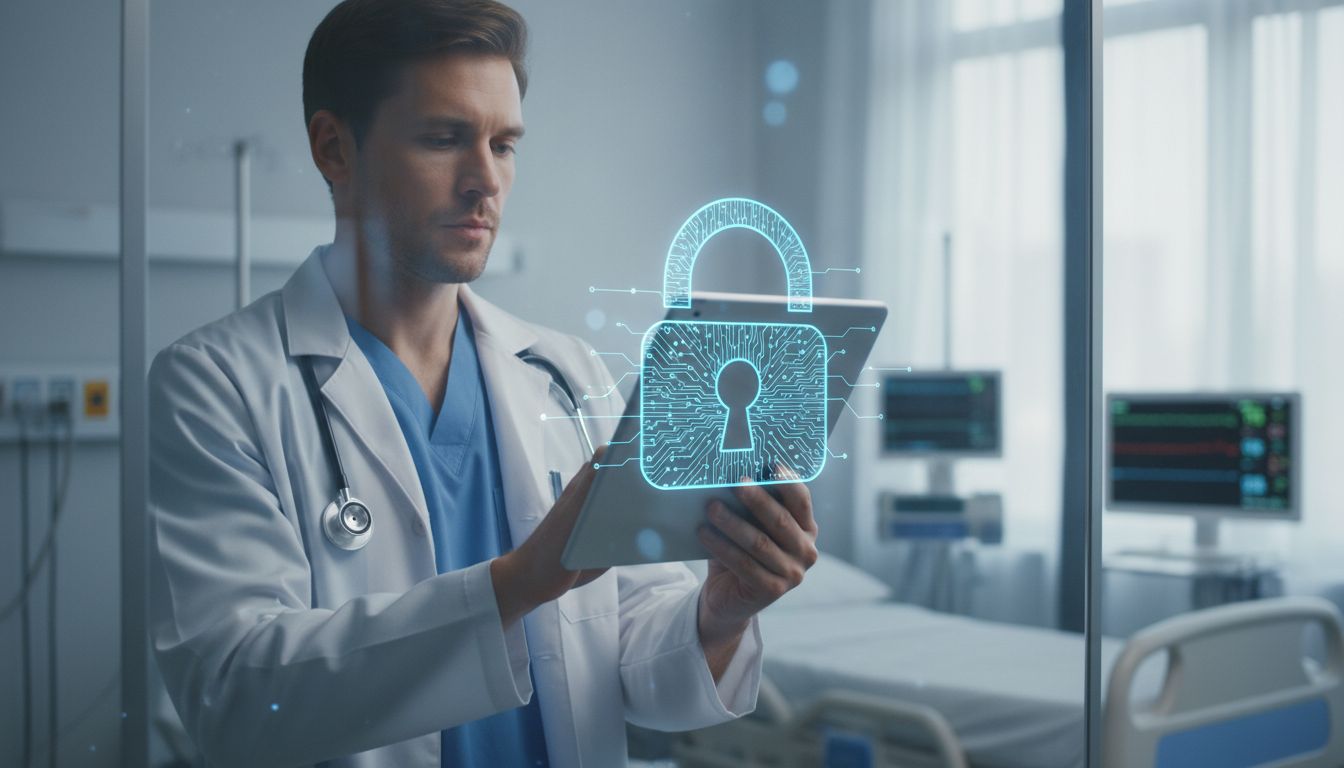 Equipe de TI analisando conformidade LGPD em sistema de prontuário eletrônico de clínica