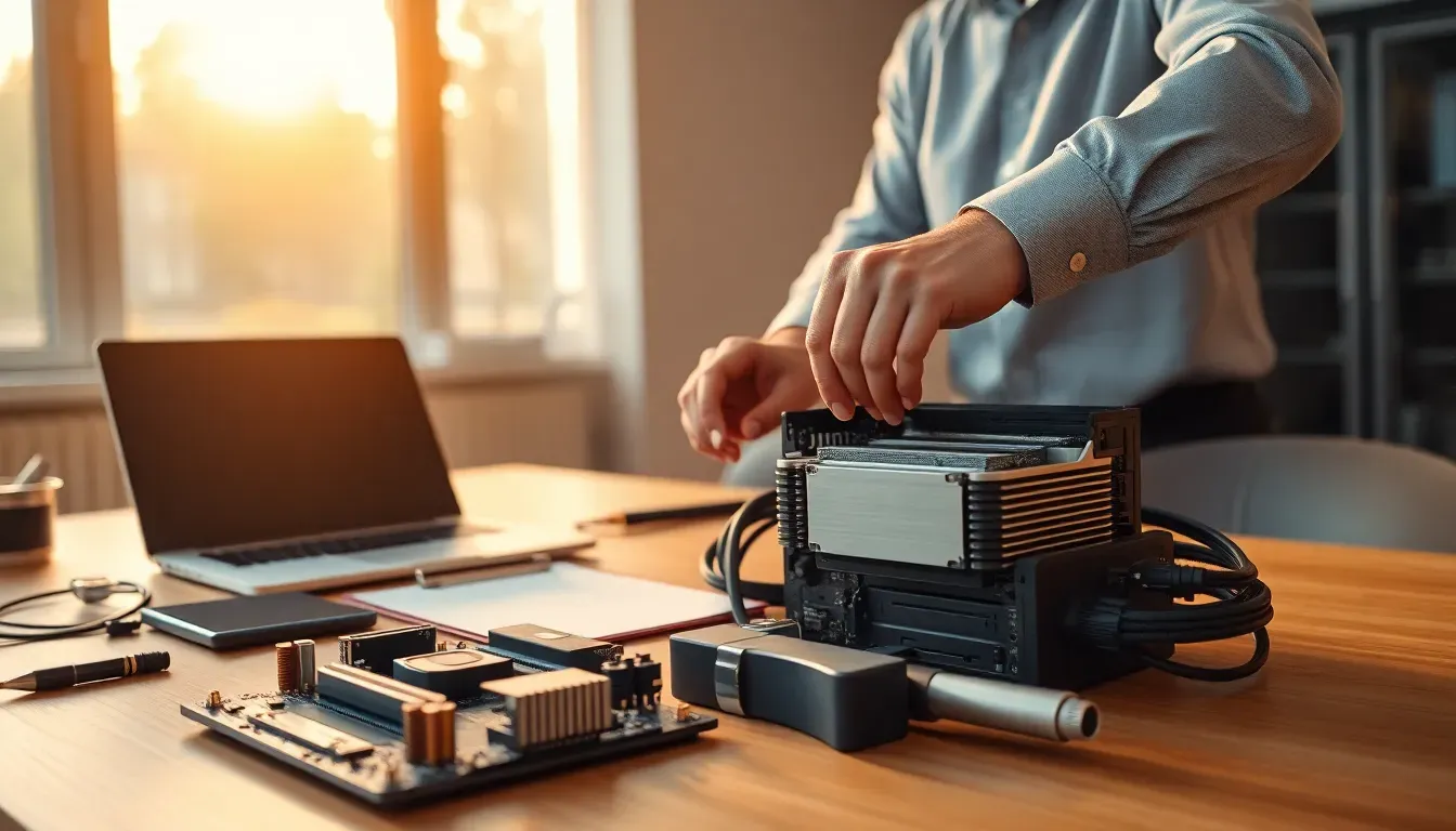 Checklist mensal de manutenção de hardware com técnico verificando servidor em empresa