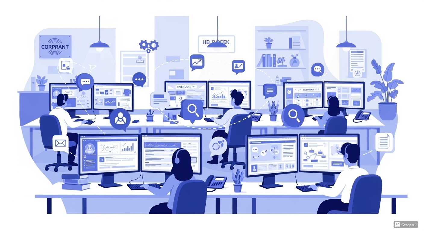 Equipe de service desk atendendo chamado em ambiente corporativo no Rio de Janeiro