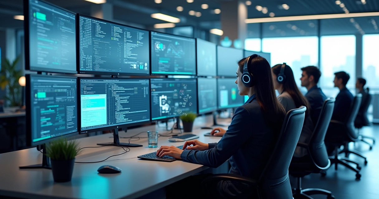 Painel de controle de service desk com fila de chamados e indicadores de desempenho