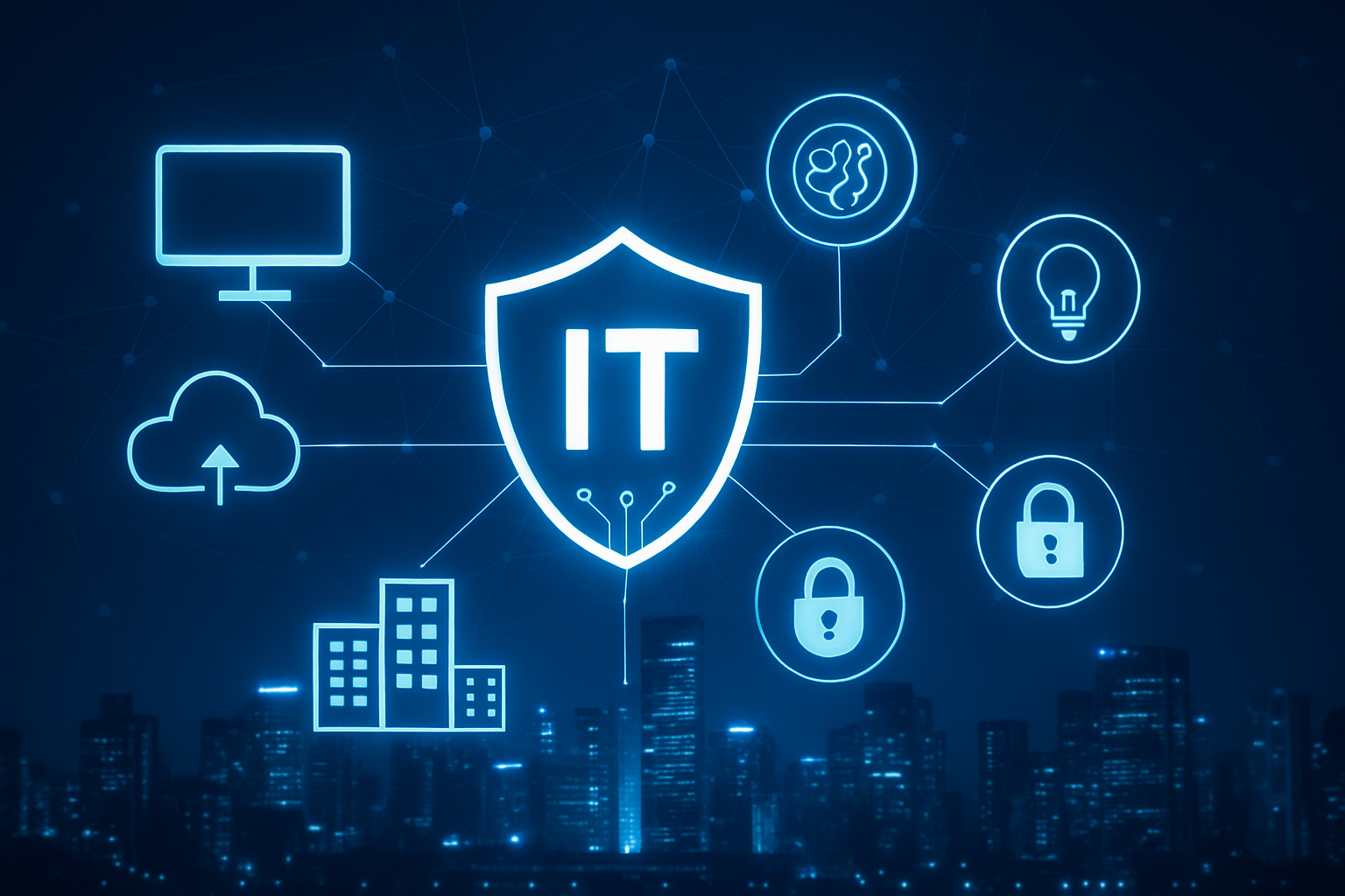 Técnico de TI configurando servidor em escritório corporativo no Rio de Janeiro, com foco em infraestrutura para empresas de 10 a 50 funcionários
