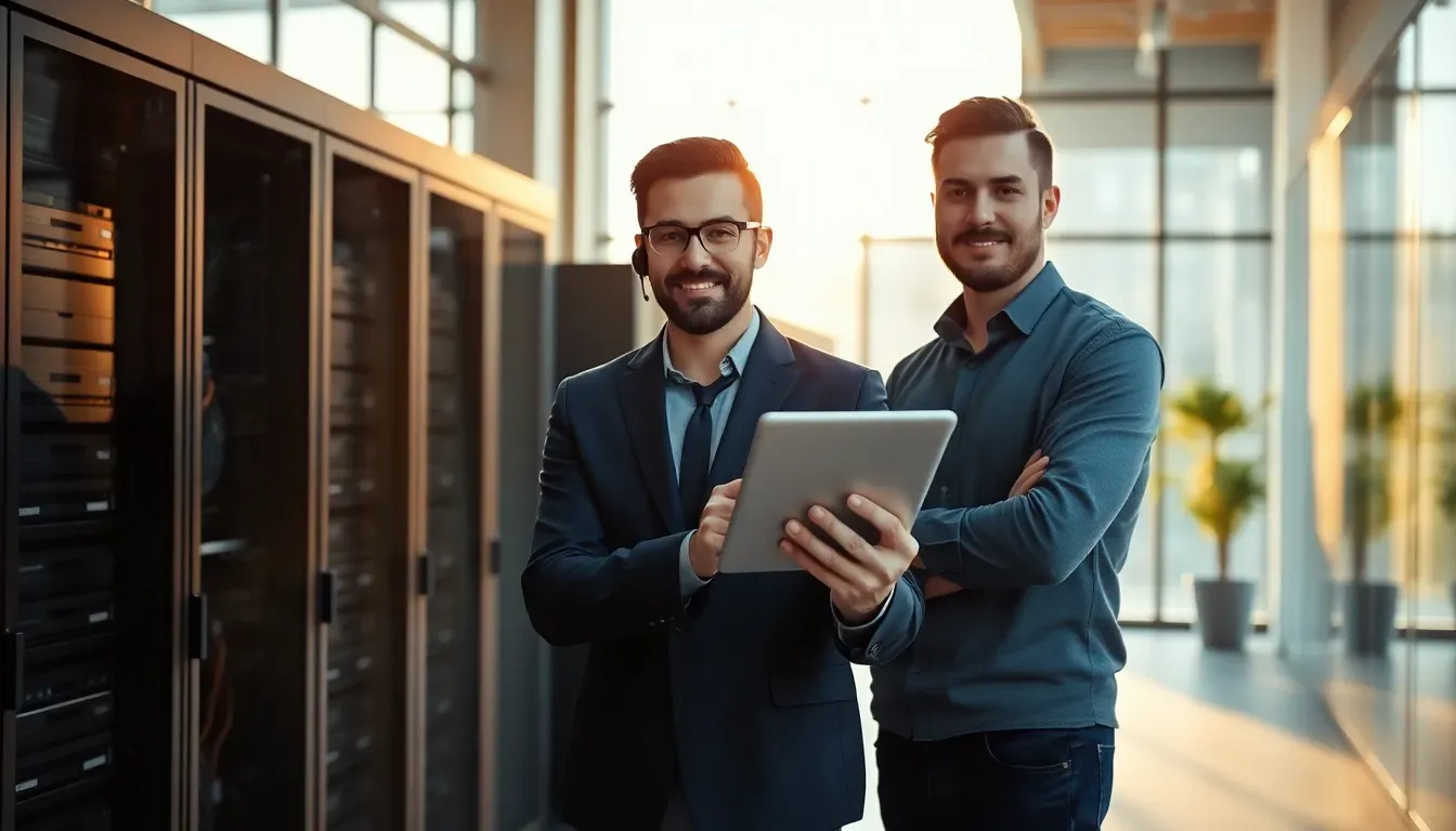 Comparativo entre terceirizar TI e manter técnico interno, com balança entre custos, cobertura e especialização para empresas de 10 a 50 funcionários.